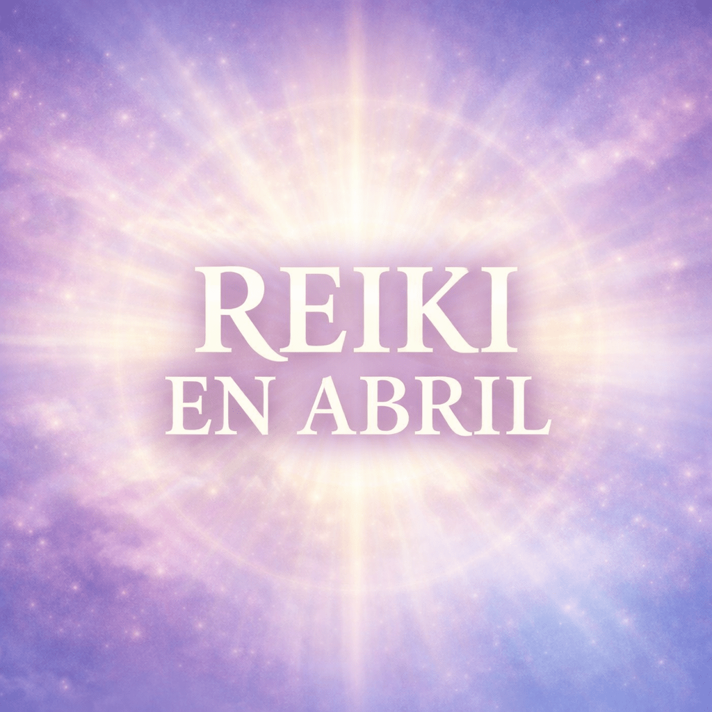 The word REIKI centered on a radiant background of purple and white light with sparkles